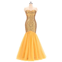 Load image into Gallery viewer, New Arrival Gold Sparkly Sequin Long Celebrity Dresses Tulle Sweetheart Red Carpet Dress Formal Women Pageant Party Gowns SD415