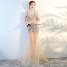 Load image into Gallery viewer, Floor-Length Full Beads manual Gauzy Sexy Star full dress Evening dress Cocktail dress Night entertainment venue dress