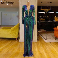 Load image into Gallery viewer, New Arrival Sparkly Formal Celebrity Dresses 2019 Long Mermaid Deep V-Neck High Side Split Evening Prom Party Gowns Abendkleider
