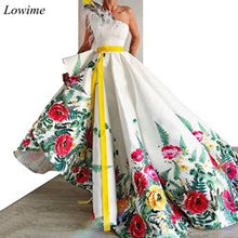 Load image into Gallery viewer, New Fashion Floral Print Celebrity Dresses 2019 Dubai One-Shoulder Asymmetrical Evening Red Carpet Runaway Gowns robe de soiree
