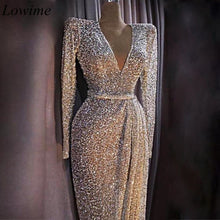 Load image into Gallery viewer, Dubai Muslim Formal Celebrity Dresses 2019 Long Mermaid V-Neck Evening Dresses Arabic Glitter Prom Dress Party Robe De Soiree

