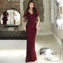 Load image into Gallery viewer, HS Kellio Celebrity Dress Silver Mermaid Vneck Short Sleeve Red Carpet Dresses For Women
