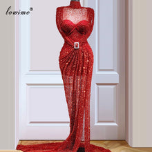 Load image into Gallery viewer, Arabic Red Sequins Celebrity Dresses Long Mermaid Middle East Runaway Red Carpet Gowns Formal Occasion Gowns Vestidos Abiye
