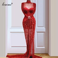 Load image into Gallery viewer, Arabic Red Sequins Celebrity Dresses Long Mermaid Middle East Runaway Red Carpet Gowns Formal Occasion Gowns Vestidos Abiye
