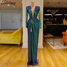 Load image into Gallery viewer, New Arrival Sparkly Formal Celebrity Dresses 2019 Long Mermaid Deep V-Neck High Side Split Evening Prom Party Gowns Abendkleider
