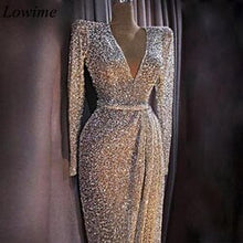 Load image into Gallery viewer, Dubai Muslim Formal Celebrity Dresses 2019 Long Mermaid V-Neck Evening Dresses Arabic Glitter Prom Dress Party Robe De Soiree
